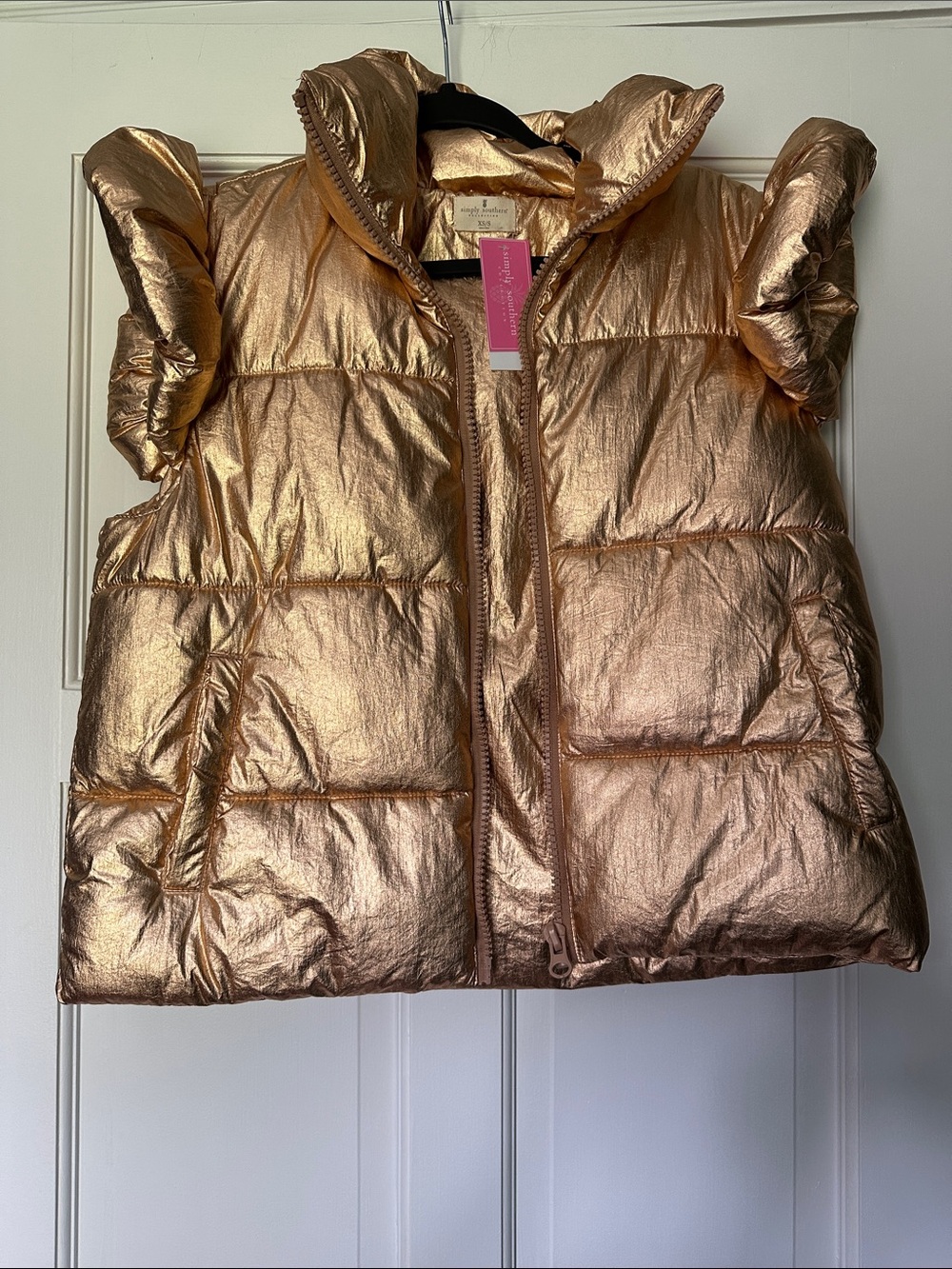 Simply Southern Metallic Rose Gold Puffer Vest Size XS - Picture 8 of 10